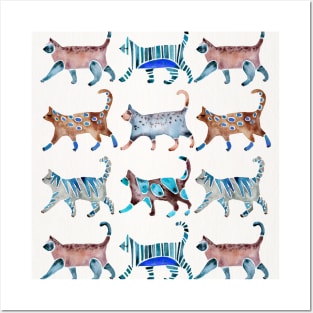 Blue Brown Cat Collection Posters and Art